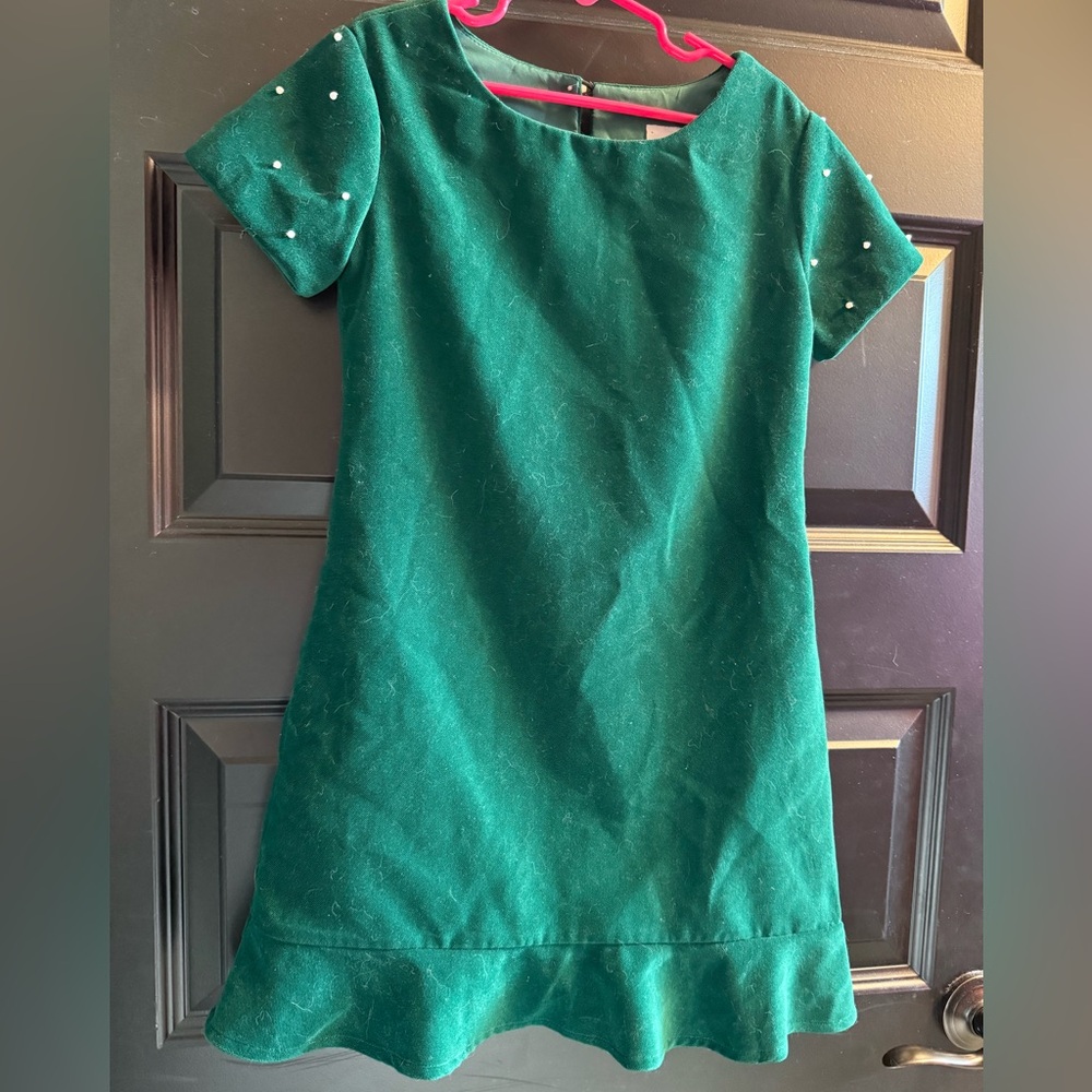 Florence Eiseman hunter Green velvet Dress with Pearl Accents holiday size 8 EUC